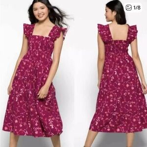 Bill House | Ellie Nap Dress Burgundy Botanical Size Small